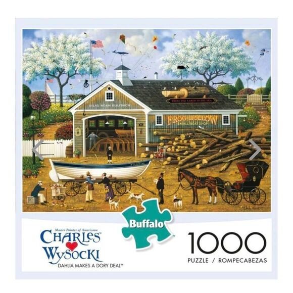 Buffalo Games Charles Wysocki Dahlia Makes A Dory Deal 1000 pc Jigsaw Puzzle, Bo - Picture 3 of 11